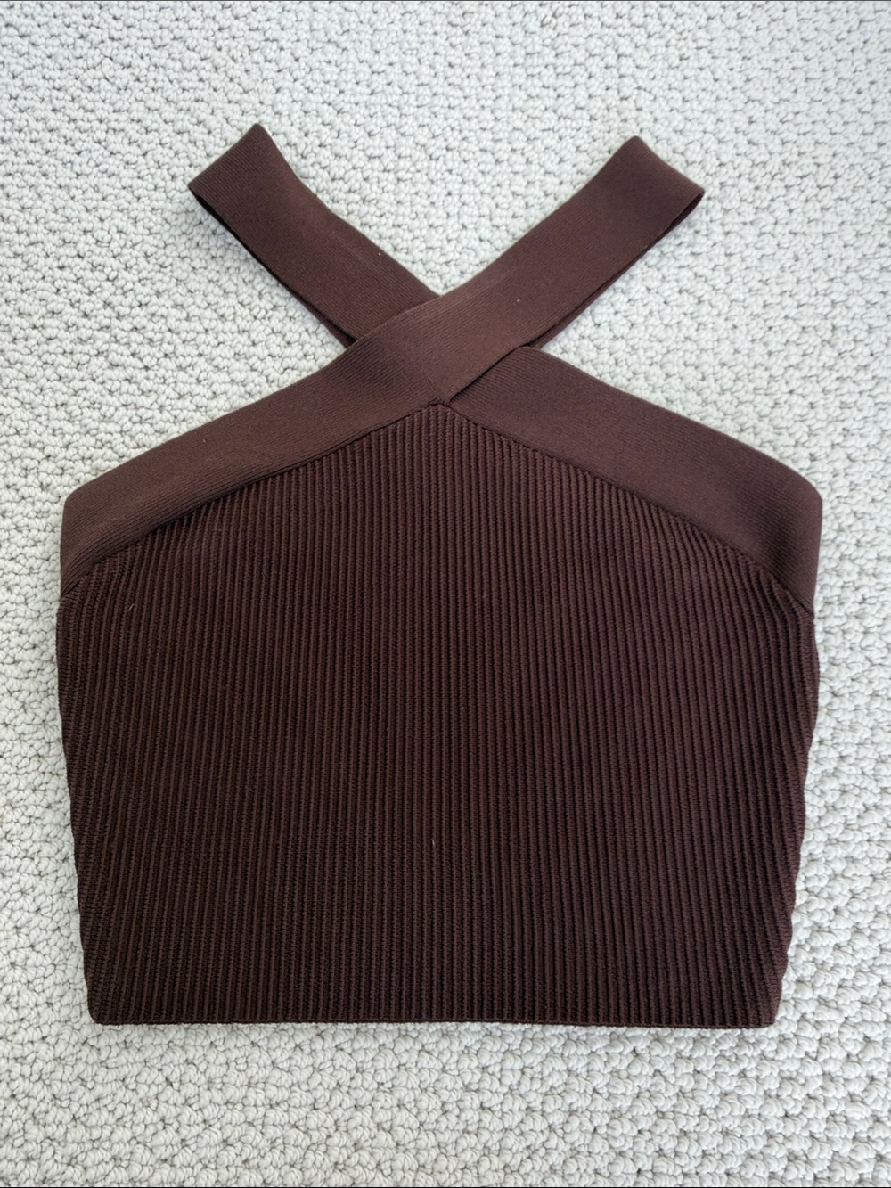 Aritzia Babaton Ribbed Brown Crop Top with Cross Straps